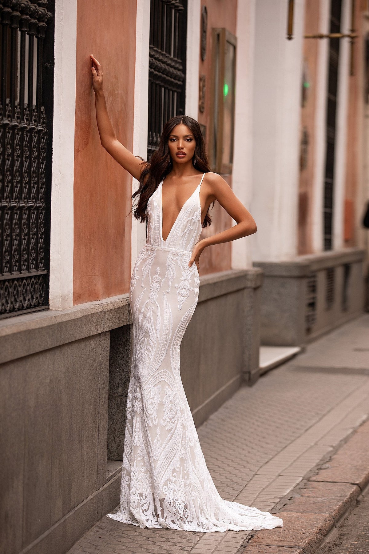 Lilana - White Sequin Backless Gown ...